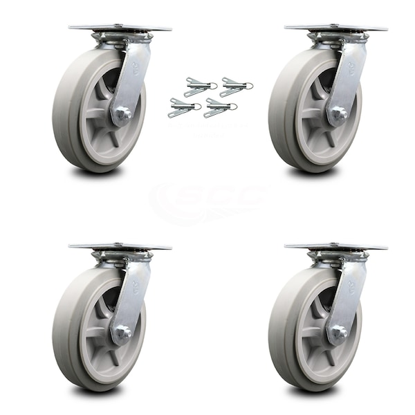8 Inch Thermoplastic Rubber Caster Set with Roller Bearings and Swivel Locks SCC